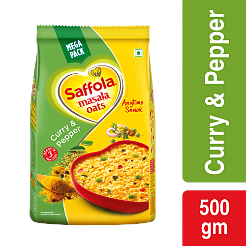 Saffola Masala Oats - Tasty Evening Snack, Fibre Rich, Curry & Pepper, 500 g