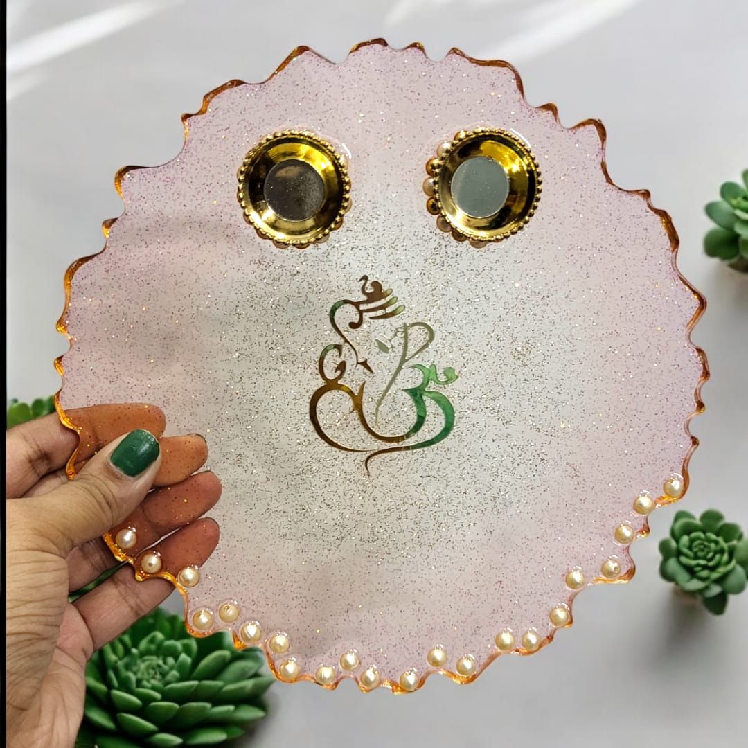 Resin Golden Ganpati Pooja / Tilak Thali / Rakhi Platter