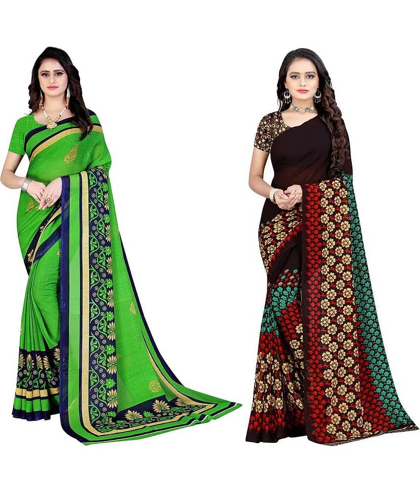 LEELAVATI Georgette Printed Saree With Unstitched Blouse Piece ( Multicolor )