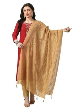 Women's Chanderi Self Degine Dupatta (Gold)-PID51267