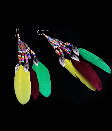 The Jewelbox® Boho Feather Leaf Enamel Beads 18K Gold Green Yellow Brown Hanging Dangle Earring Girls Women