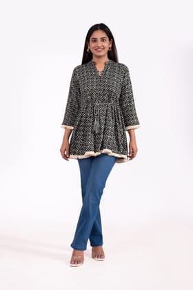 Rayon Bandhini Printed Tunic Top-Green / M