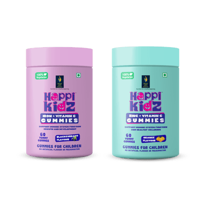 British Life Sciences Happi Kidz Iron + Vitamin C Gummies & Happi Kidz Zinc+Vitamin C Gummies Combo | Natural, Strong Bones, Muscles and Teeth, Boosts Immunity