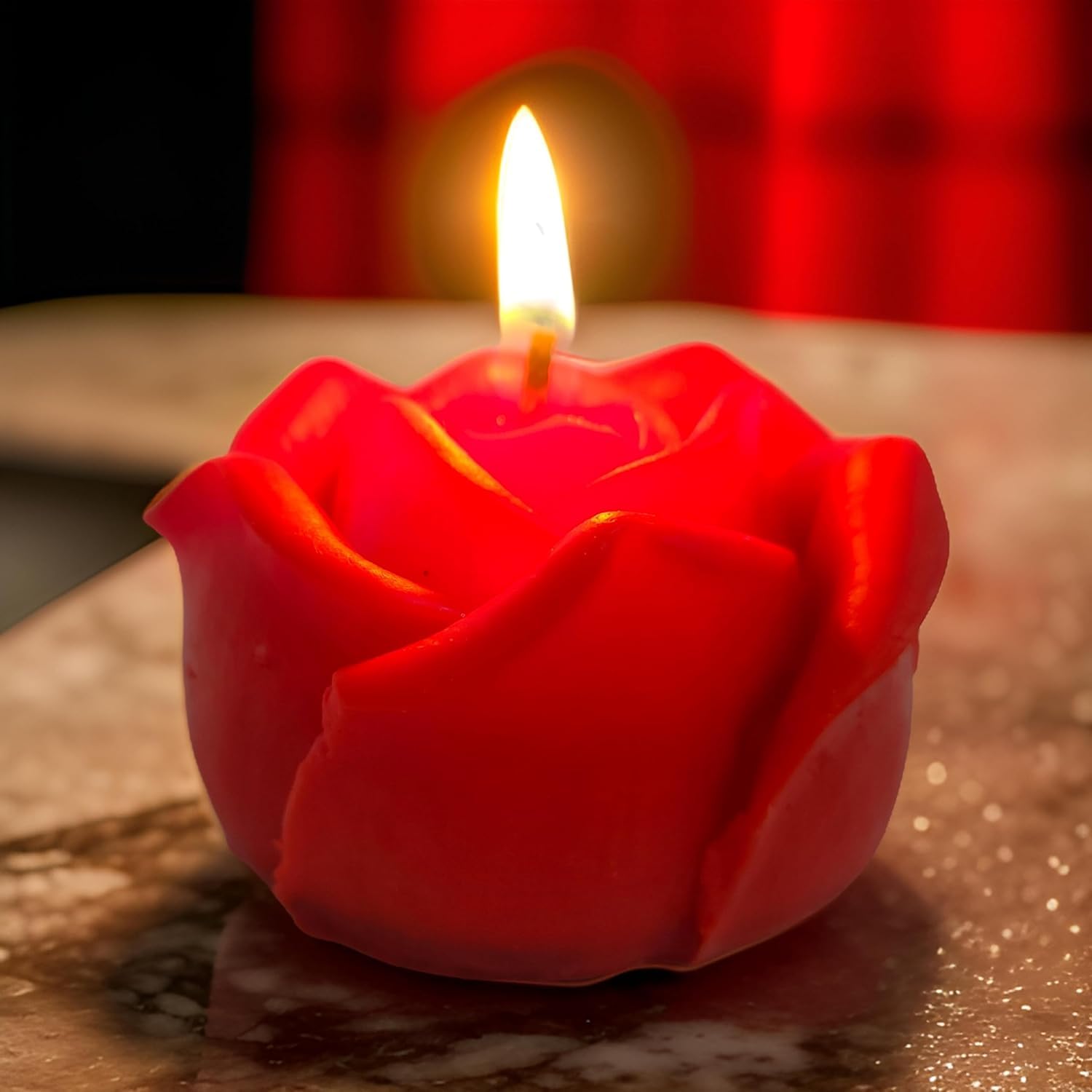 Rose Shaped Romantic Fragrance Smoke-Free Candle, 1 Pack, Red, for Home Decor, Wedding, Birthday, Anniversary