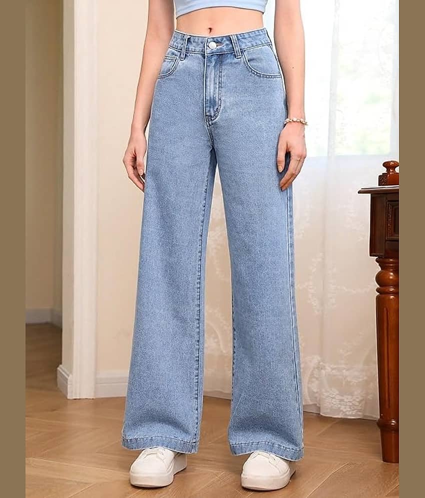Niffer Fashion - Light Blue Denim Wide Leg Women's Jeans ( Pack of 1 )
