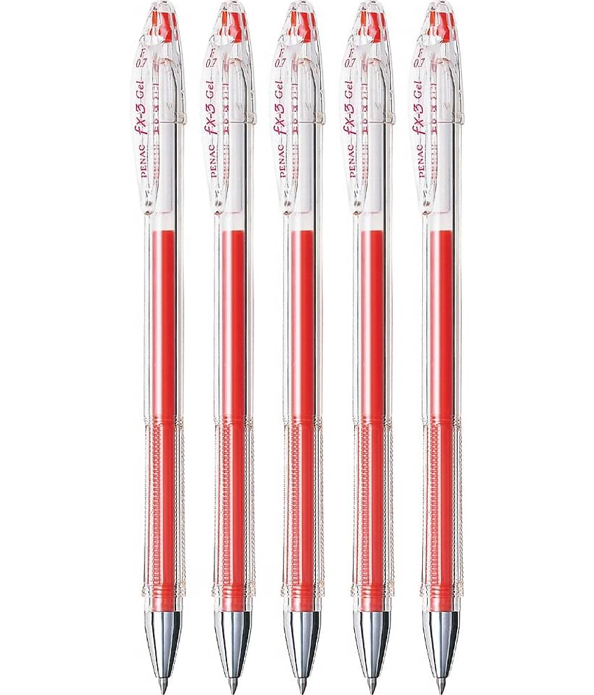 Penac FX-3 Gel Ball 0.7 mm Red ink Pen (Pack of 5)