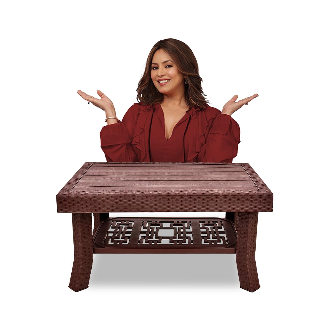 MAHARAJA Plastic Center Trolley Tea or Coffee Table/Tea Table/Anti-Skid Tea POY & Coffee Table for Home, Living Room, Balcony, Outdoor, Home, Office (Brown)
