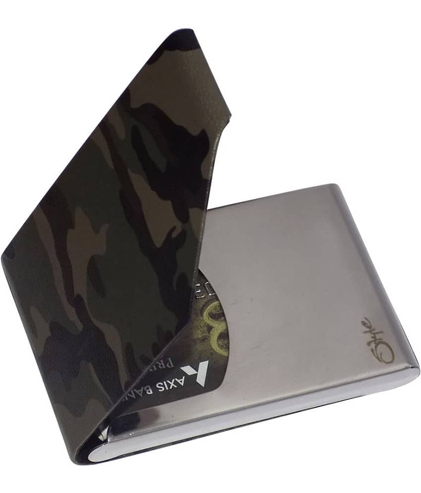STYLE SHOES Leather Army Silver Green Atm, Visiting , Credit Card Holder, Pan Card/ID Card Holder , Pocket wallet Genuine Accessory for Men and Women