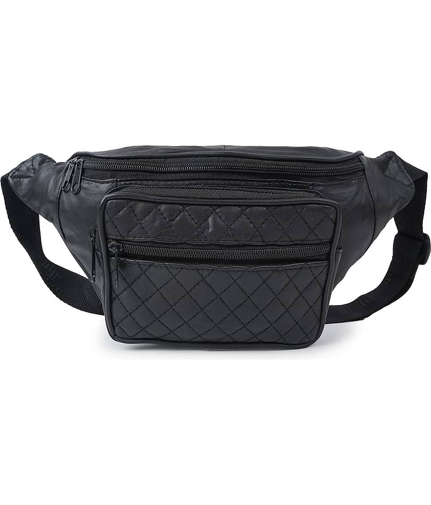 CIMONI WAIST BAG FOR UNISEX Leather Black Waist Pouch