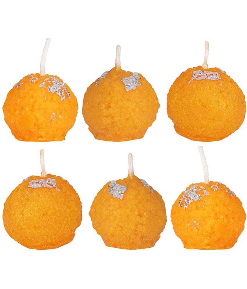 Parkash Candles Orange Unscented Pillar Candle 10 cm ( Pack of 6 )