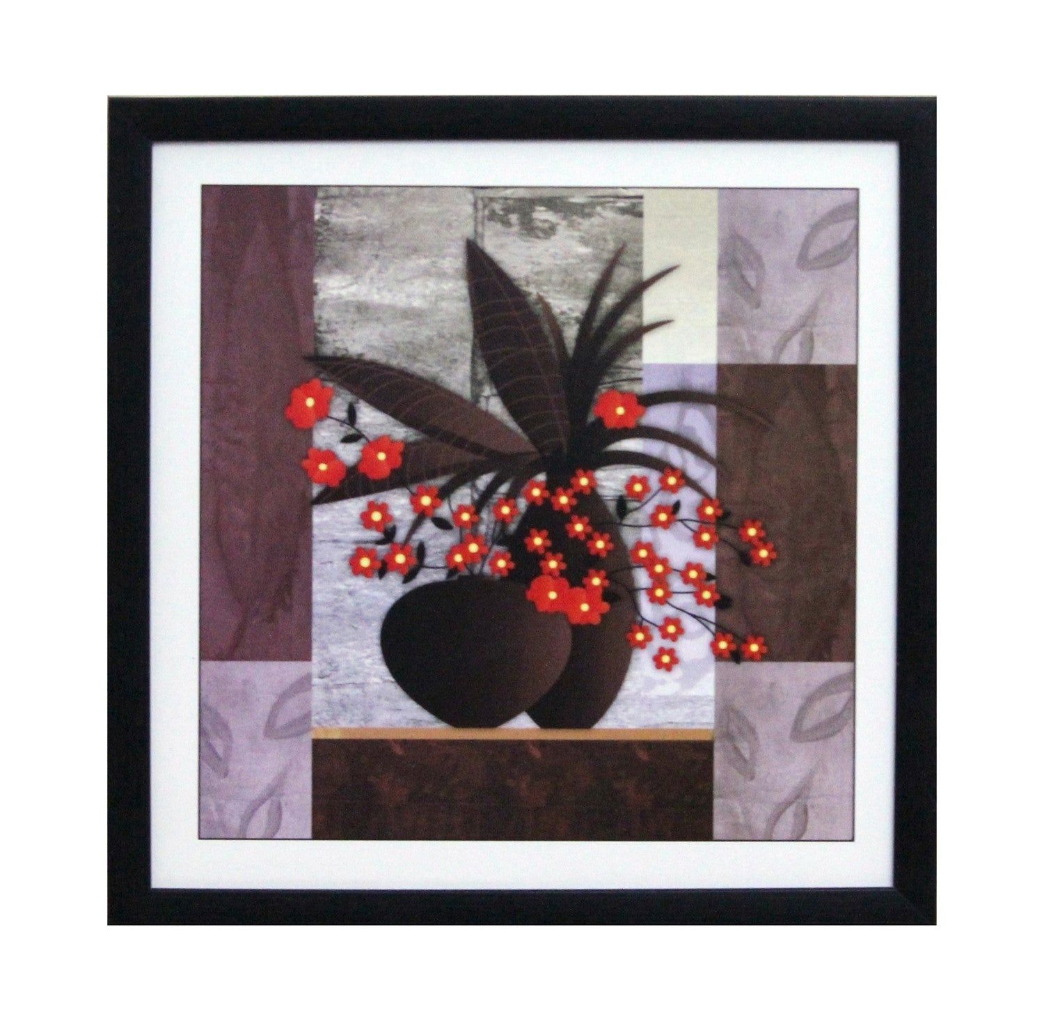 Abstract Pot and Flower Theme Satin Matt Texture UV Art Painting