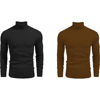 Fashlook Solid Black, Brown Full Sleeve Sweaters For Mens (Pack of 2)
