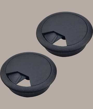 2 Pcs Black Plastic Desk Wire Hole Cover - Cable Organizer for Computer & Office Table