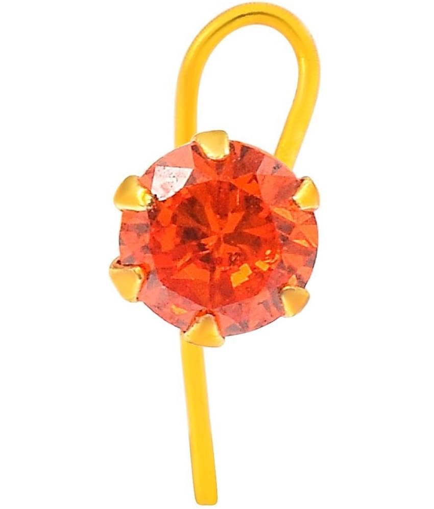 ADMIER Gold plated brass round shape faux orange diamond cz fashion nose pin for girls women