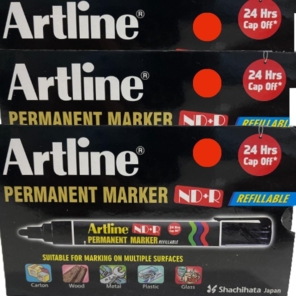 Artline ND + R Permanent Marker Pack of 10 (Red Colours) X 3 Packs | For 24 HRS Without Drying Out