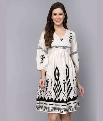 Stylum Women Rayon Printed Fit & Flare Dress ( Off White )