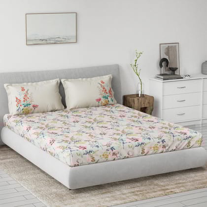 DDECOR - Primary Collection 100% Cotton Floral Pattern 145TC King Bedsheet |229 CM X 274 CM| with 2 Pillow Covers - Pink
