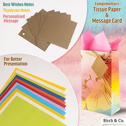 Birch & Co. Gift Paper Bags - Small Carry Bags For Gifting - Paper Bags - Small Paper Bags -Goodie Bags With Tissue And Thank You Card - Gift Covers - Pack Of 5, Marble Ombre, Multicolor