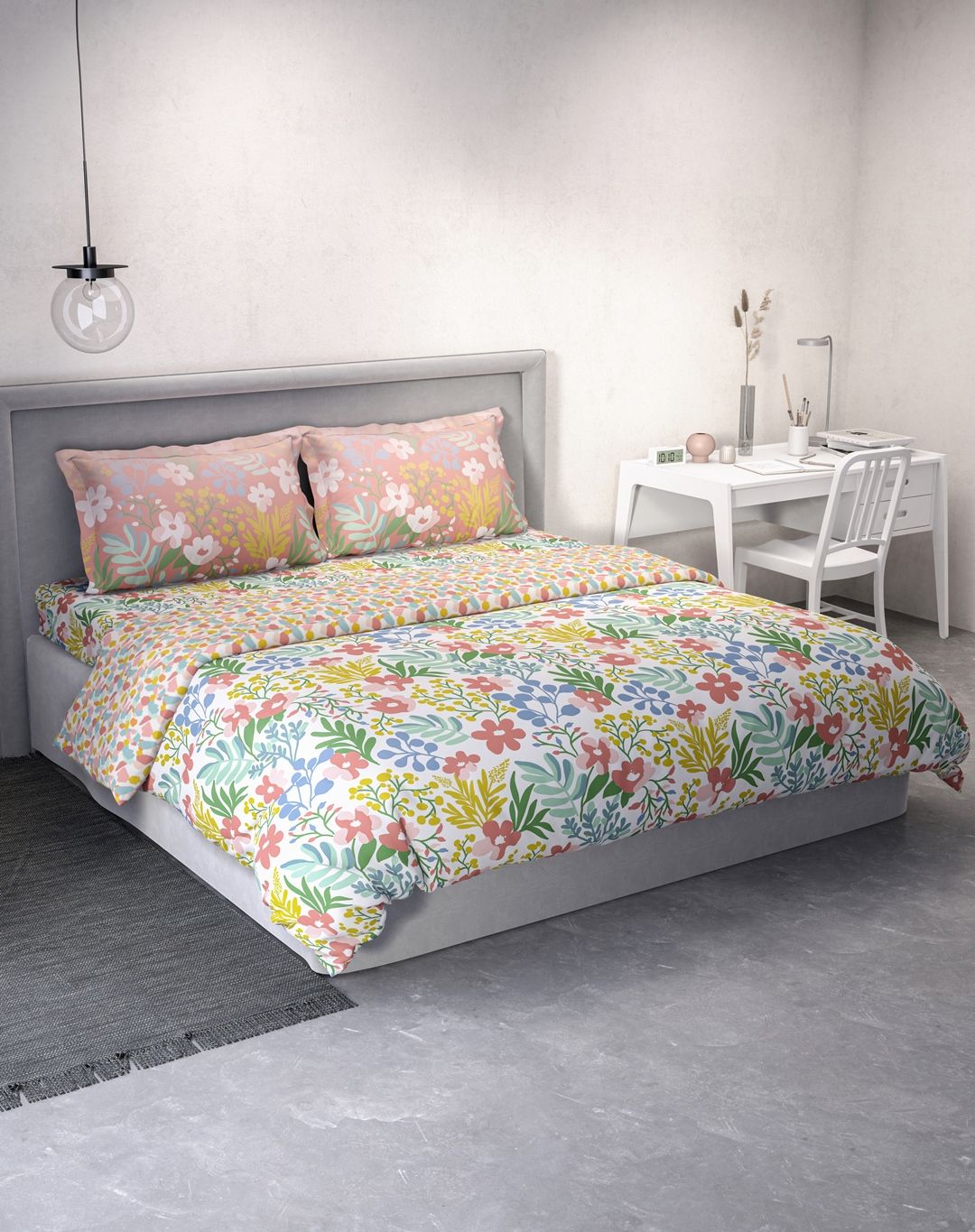 DDecor 100% Premium Cotton King Bedsheet, Double Quilt and 2 Pillow Covers | Graphic 136TC | Soft & Comfortable | Perfect for Everyday Bedroom Use | 224 CM X 274 CM