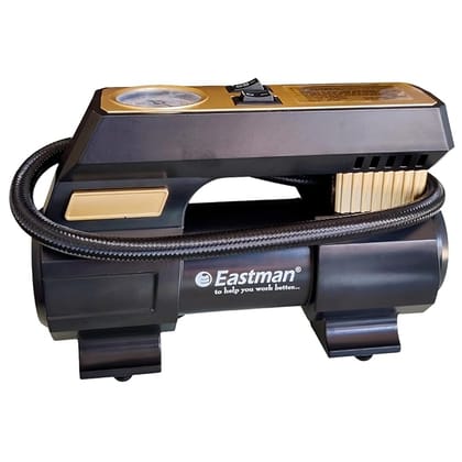 Eastman Double Piston Air Compressor- 100 psi,12V, 6A, 20L/min Displacement,Suitable for bikes, bicycles oe any inflatable LED Light, Alligator Clamp (EAC-25100)