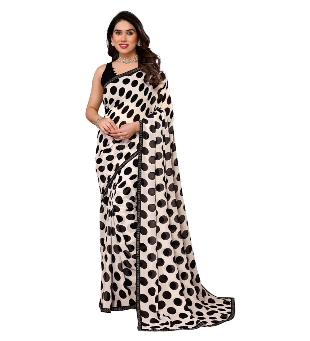 Women's Georgette Printed Saree With Unstitched Blouse 5.5Mtr (Black)-PID62504