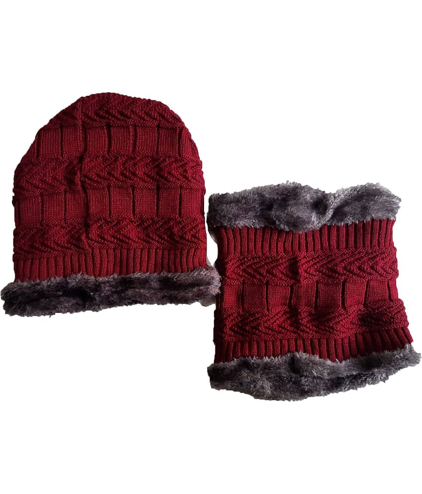 Whyme Fashion Maroon Knitted Fur Combo
