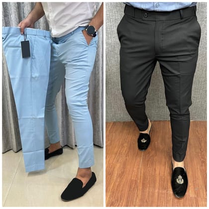 Light blue & Black Waist Adjustable Pant Combo-28