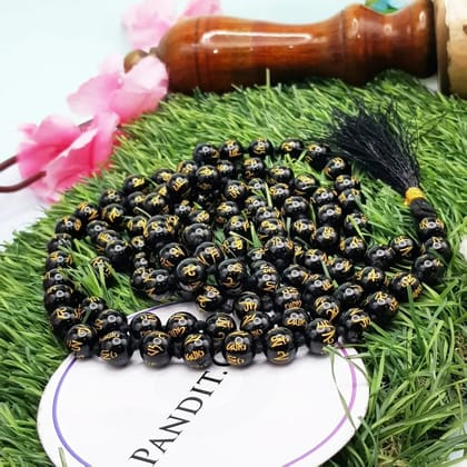 Black Onyx Om Mani Padme Hum Mala - For Abundance & Purify Soul