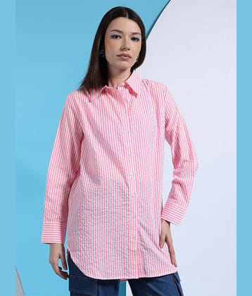 Freehand Women Striped Cotton Shirt ( Pink )