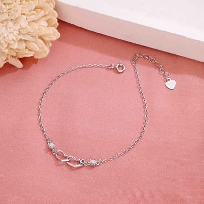 Conjoined Heart Silver Minimal Bracelet-None / Silver