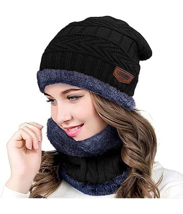 Infispace Black Woollen Women's Cap ( Pack of 1 )
