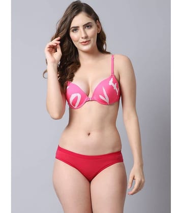 PrettyCat Polyester Women's Bra & Panty Set ( Pink )