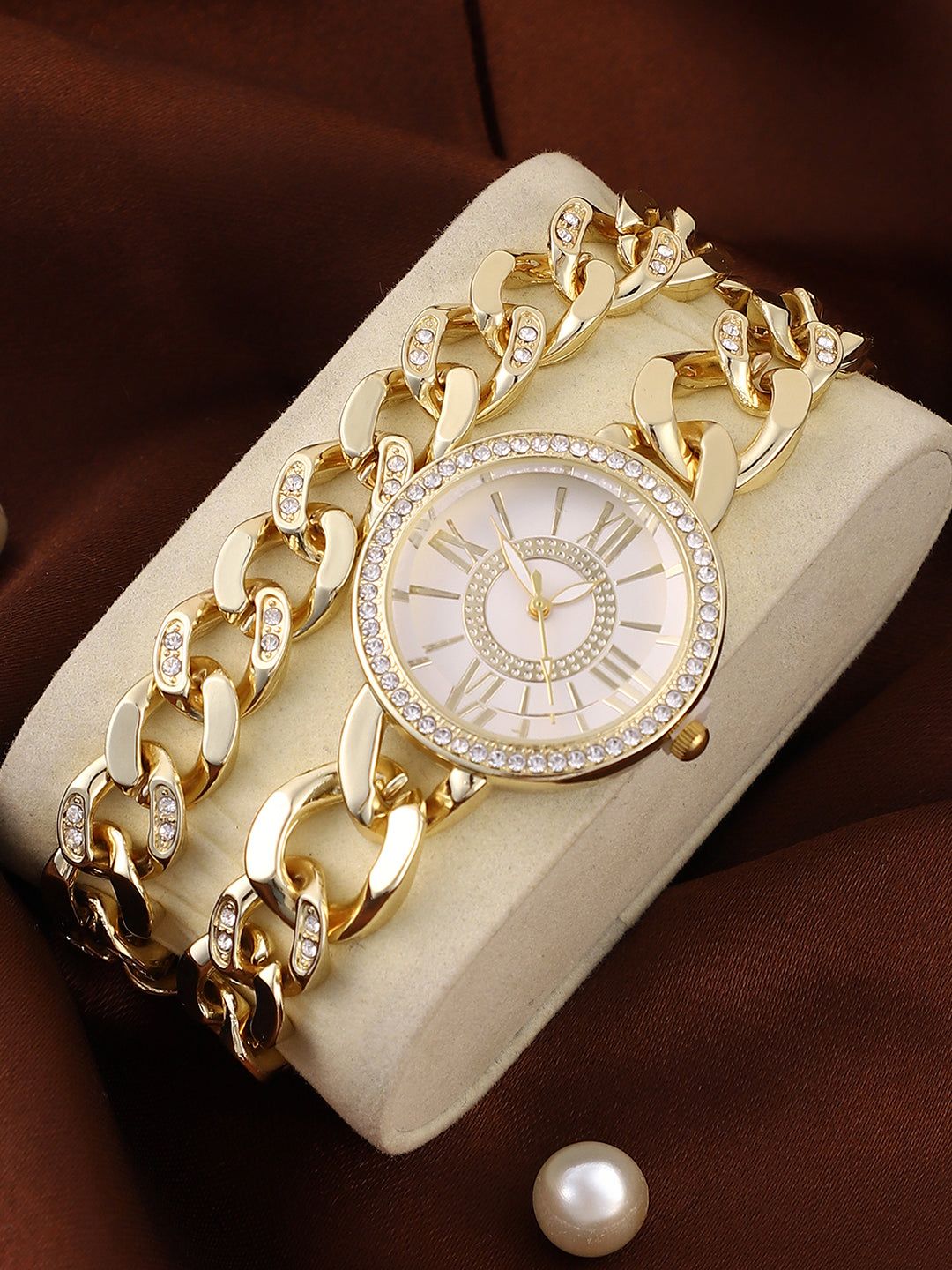 The Dual-Chainlink Roman Round Watch - California Gold-Watches
