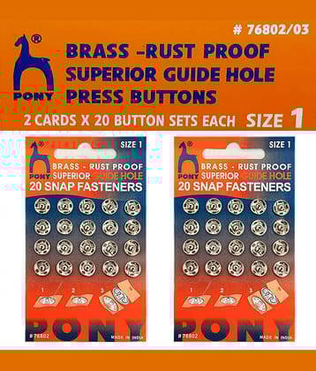 Pony Sewing Tich Buttons (Snap Fasteners) for Craft, Dressmaking and Sewing Purpose, Size-1 (2 Pack)