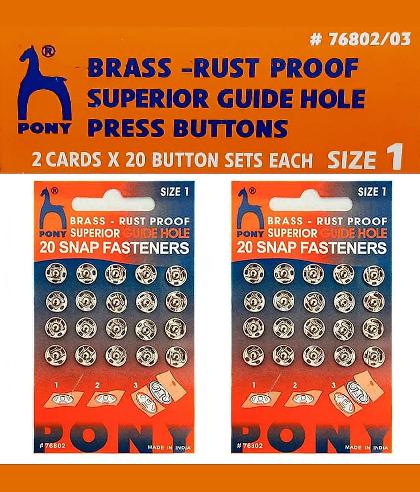Pony Sewing Tich Buttons (Snap Fasteners) for Craft, Dressmaking and Sewing Purpose, Size-1 (2 Pack)