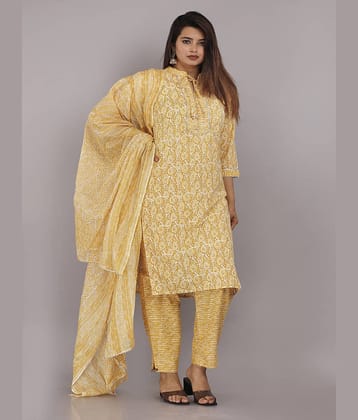 HIGHLIGHT FASHION EXPORT Cotton Printed Kurti With Pants Women's Stitched Salwar Suit - Yellow ( Pack of 1 )