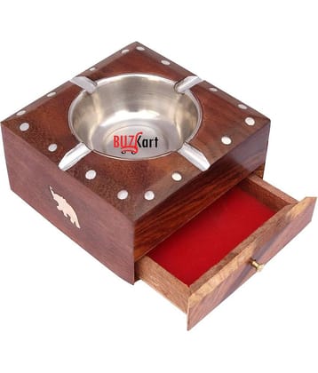 BuzyKart Beautifull Vintage Wooden Ash Tray With Cigarette Drawer
