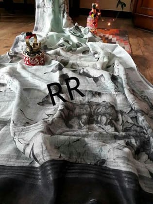 AWESOME LINEN COTTON PRINTED SAREE - 1902