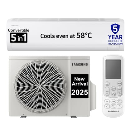 Samsung 1 Ton 3 Star Digital Inverter Split AC (Faster & Powerful Cooling even at 58 Degree C, 100% Copper, 5 year comprehensive warranty, 5 Step Convertible, 2025 Model, AR50F12D0LH, White) Samsung 1 Ton 3 Star Digital Inverter Split AC (Faster & Powerf Samsung 1 Ton 3 Star Digital Inverter Split AC (Faster & Powerful Cooling even at 58 Degree C, 100% Copper, 5 year comprehensive warranty, 5 Step Convertible, 2025 Model, AR50F12D0LH, White) Samsung 1 Ton 3 Star Digital Inverter Split AC (Faster & Powerf