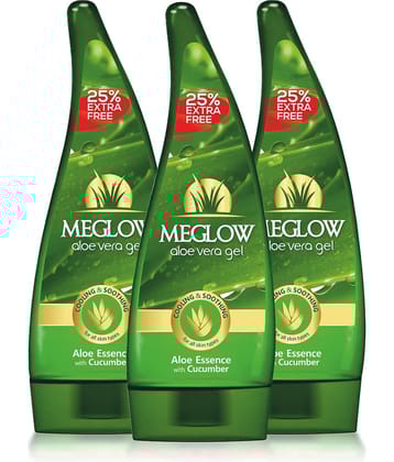 Meglow Aloe Vera Gel for Skin Hydration with Cucumber Extracts for Moisturizing 125g ( Pack of 3 )