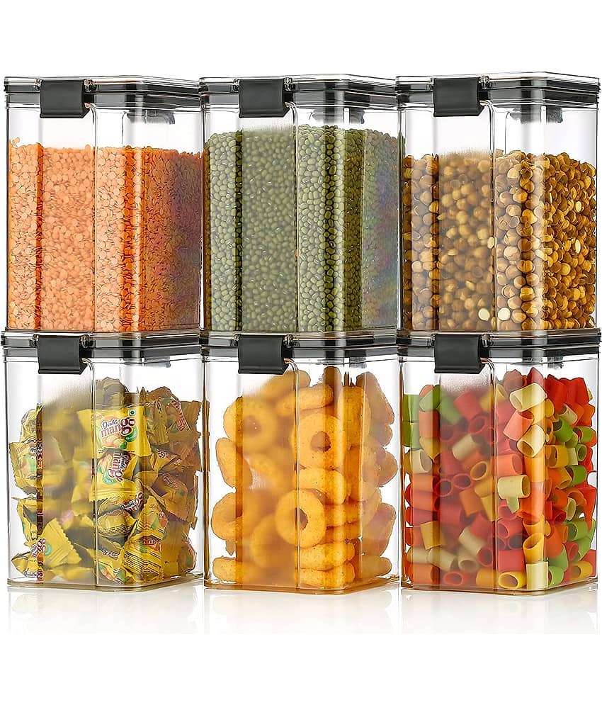 Analog Kitchenware Dal/Pulse/Grocery PET Black Food Container ( Set of 6 )