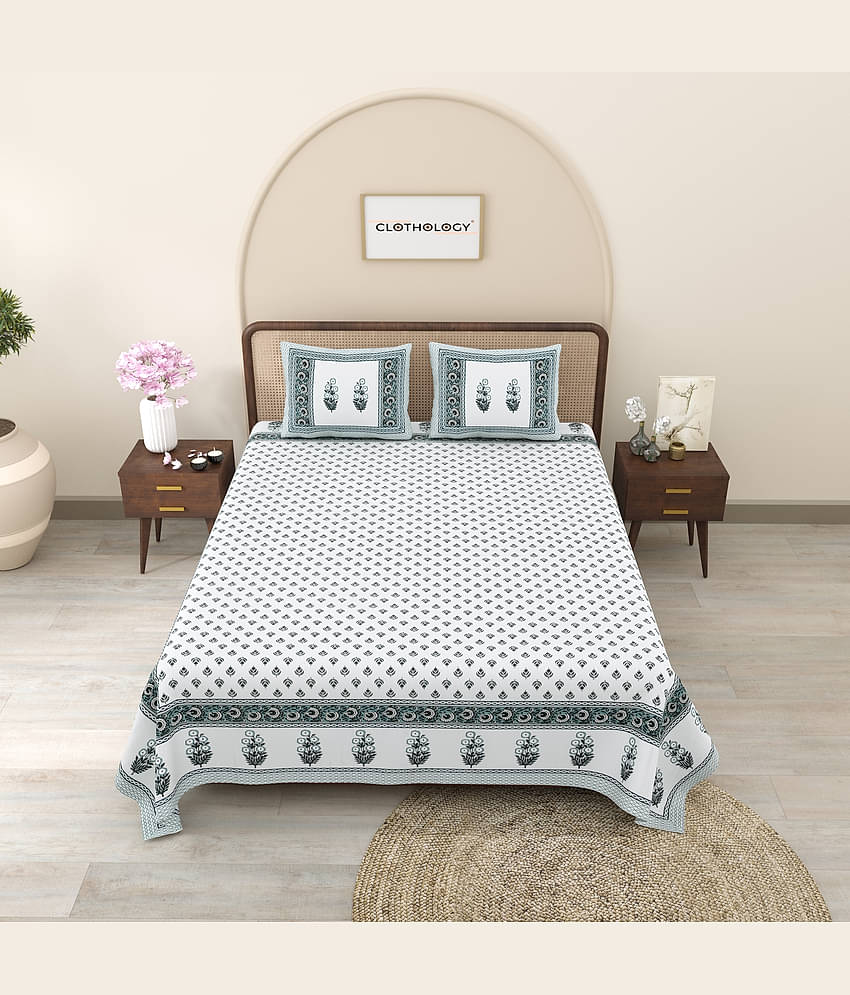 CLOTHORO Cotton 1 Double King Bedsheet with 2 Pillow Covers ( Multicolor )