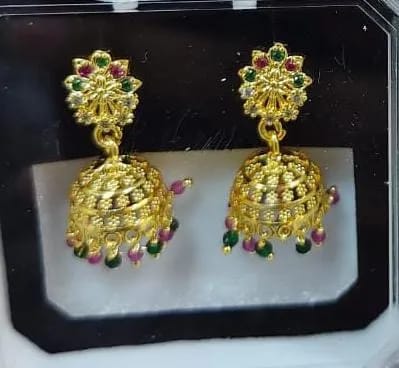 Micro gold AD stone & hydro crystal Jhumki.