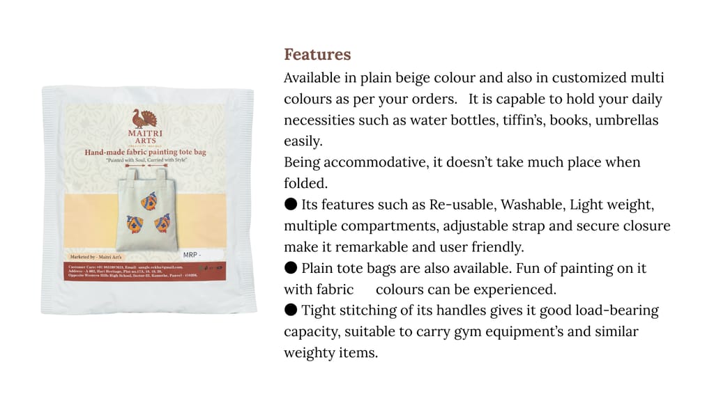 Handmade Fabric Painting Tote Bag 1 Piece each