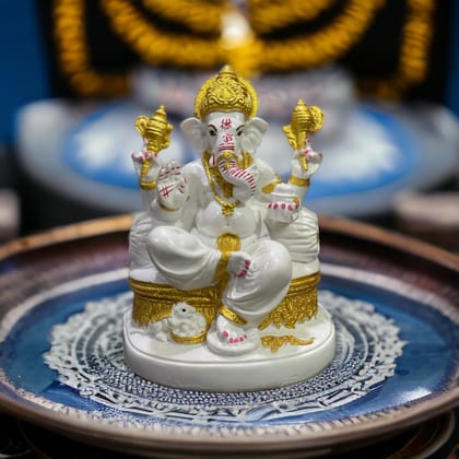Lord Ganesh Marble Statue Best Gift For Grah Pravesh, H-20 cm-Composite Marble