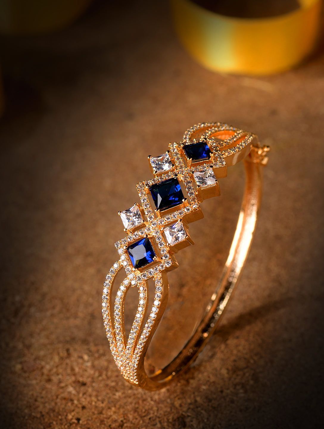 Gold plated Blue AD studded handcrafted stylish Bracelet for Women & Girls
