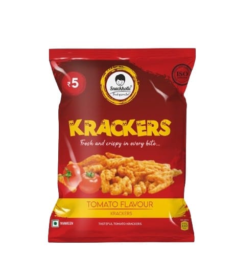 Snackholic Krackers Red (Tomato Masala) | Fryums Snack Pellets | Spicy Treat