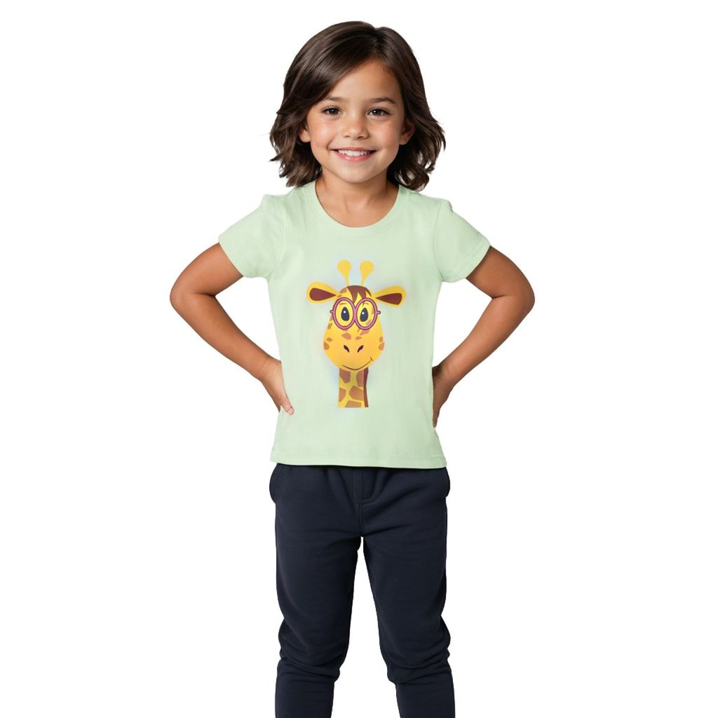 Premium Kids Girls T shirt Cotton Patina Green Giraffe 2025 at ShopCircuit | ONDC