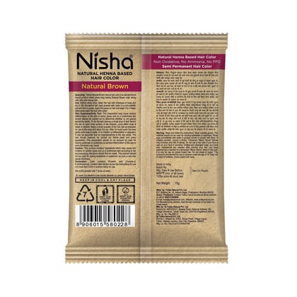 Nisha Henna Based Hair Color Natural Brown 15gm Pack of 10, Ammonia Free Henna Powder Hair Colour Dye Brown Hair Color