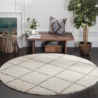 GALLERY HOME Silky Smooth Anti-Skid Shaggy Round Carpet with 2 inch Thickness (5 x 5 Round, Ivory K5)